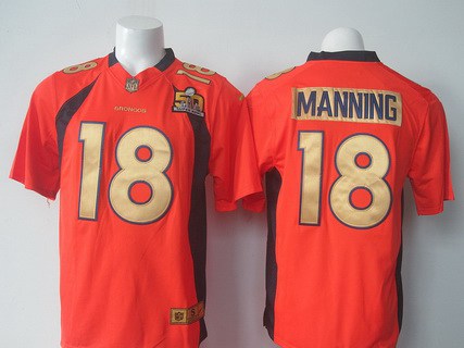 Men's Denver Broncos #18 Peyton Manning Orange Super Bowl 50th Anniversary 2016 NFL Nike Game Jersey