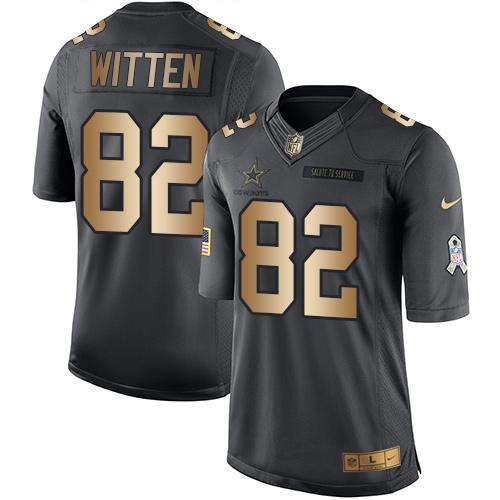 Nike Cowboys #82 Jason Witten Black Men's Stitched NFL Limited Gold Salute To Service Jersey
