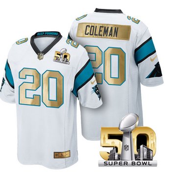 Pro Order Carolina Panthers Jersey 20 Kurt Coleman White Super Bowl 50th Limited Jerseys
