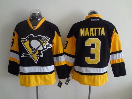 Men's Pittsburgh Penguins #3 Olli Maatta Black Third Alternate Hockey Reebok Jersey