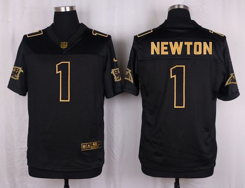 Nike Panthers #1 Cam Newton Black Men's Stitched NFL Elite Pro Line Gold Collection Jersey