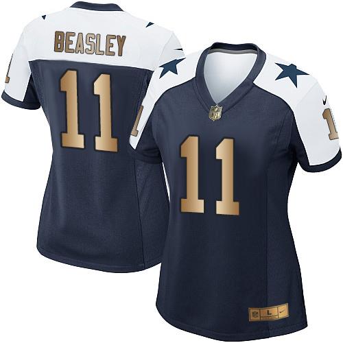 Nike Cowboys #11 Cole Beasley Navy Blue Thanksgiving Throwback Women's Stitched NFL Elite Gold Jersey