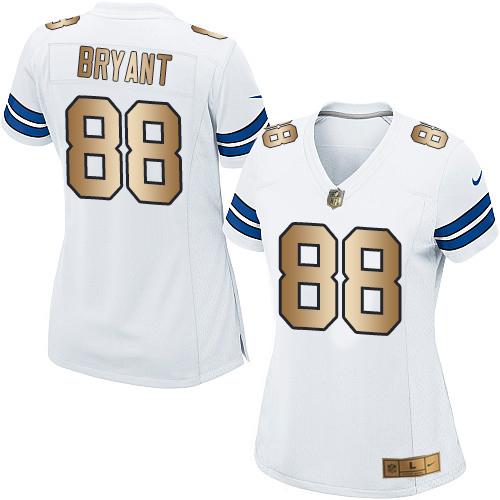 Nike Cowboys #88 Dez Bryant White Women's Stitched NFL Elite Gold Jersey