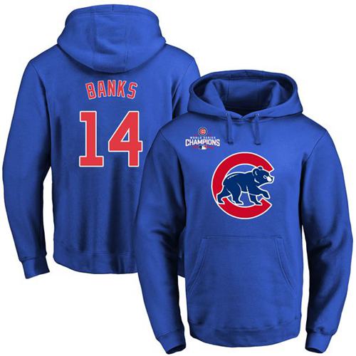 Cubs #14 Ernie Banks Blue 2016 World Series Champions Primary Logo Pullover MLB Hoodie