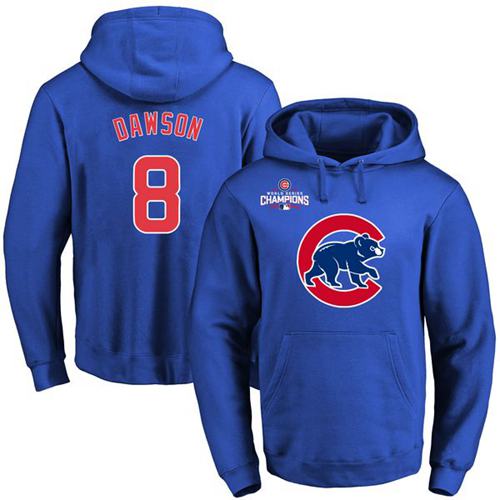 Cubs #8 Andre Dawson Blue 2016 World Series Champions Primary Logo Pullover MLB Hoodie