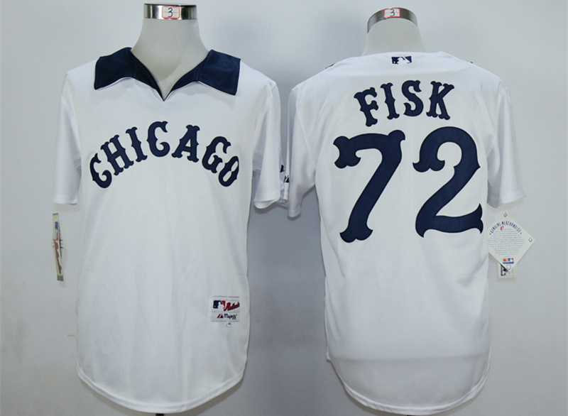 Men's Chicago White Sox #72 Carlton Fisk White 1976 Turn Back The Clock Jersey