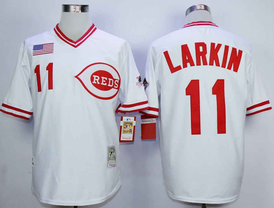 Men's Cincinnati Reds #11 Barry Larkin White 1990 Throwback Jersey
