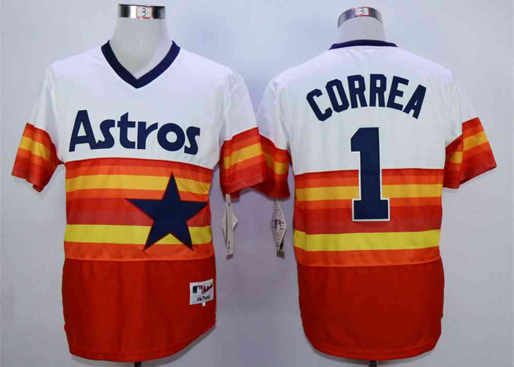 Men's Houston Astros #1 Carlos Correa Orange Cool Base Cooperstown Collection Jersey