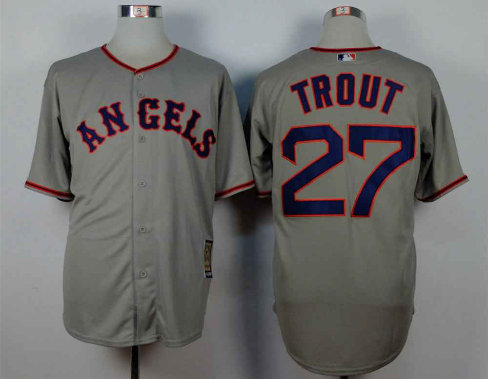 Men's LA Angels Of Anaheim #27 Mike Trout Grey 1965 Turn Back The Clock Jersey