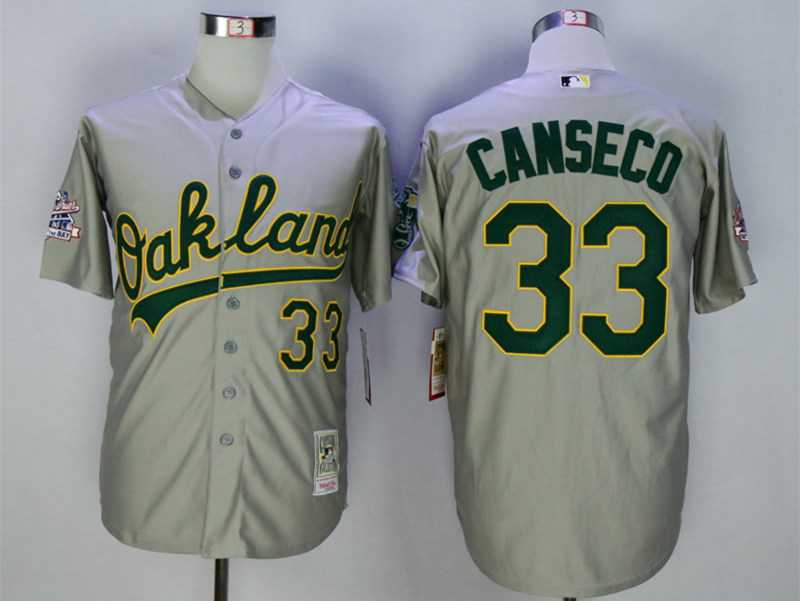 Men's Oakland Athletics #33 Jose Canseco Grey Throwback Jersey