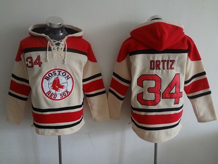 Men's Boston Red Sox #34 David Ortiz Cream MLB Hoodie