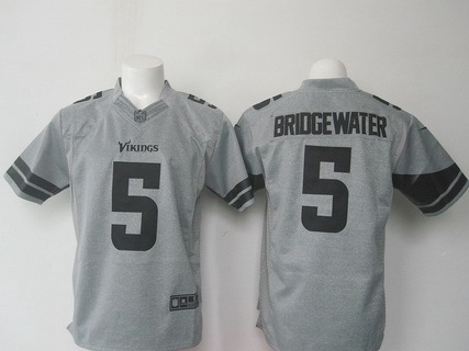 Men's Minnesota Vikings #5 Teddy Bridgewater Nike Gray Gridiron 2015 NFL Gray Limited Jersey