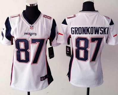 Women's New England Patriots #87 Rob Gronkowski White Road 2015 NFL Nike Game Jersey