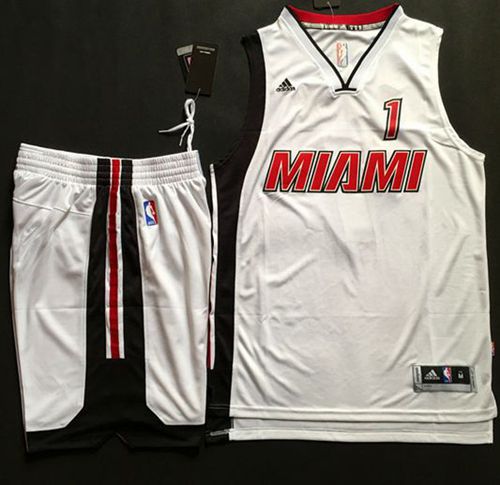 Heat #1 Chris Bosh White Throwback A Set Stitched NBA Jersey
