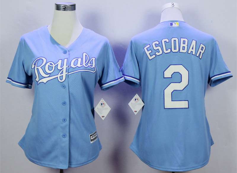 Kansas City Royals #2 Alcides Escobar Light Blue Women New Cool Base Jersey
