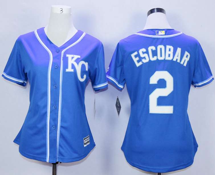 Kansas City Royals #2 Alcides Escobar Blue Women New Cool Base Jersey