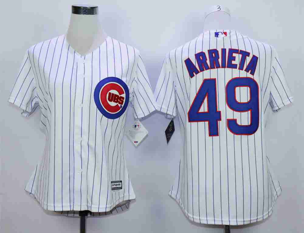 Women's Chicago Cubs #49 Jake Arrieta White Women New Cool Base Jersey
