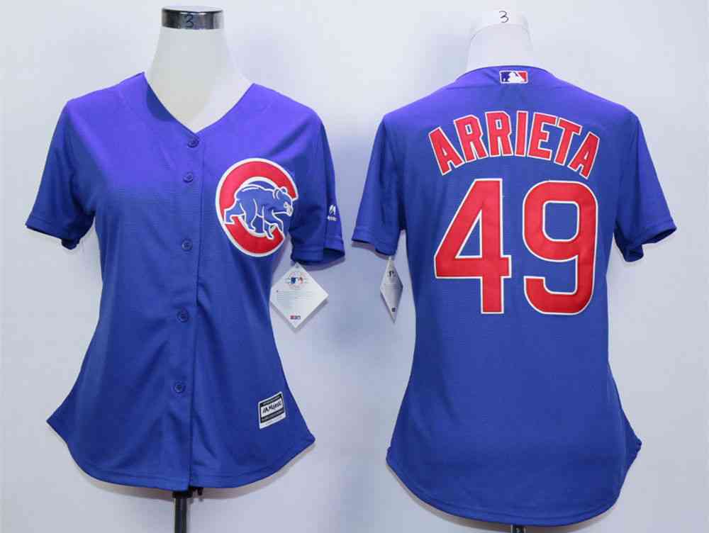 Women's Chicago Cubs #49 Jake Arrieta Blue Women New Cool Base Jersey
