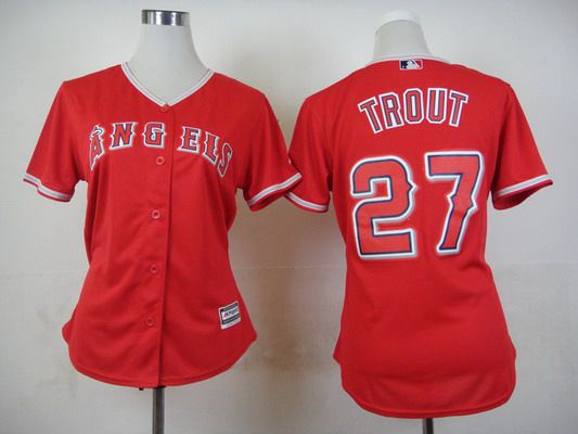 Women's LA Angels Of Anaheim #27 Mike Trout Alternate Red 2015 MLB Cool Base Jersey