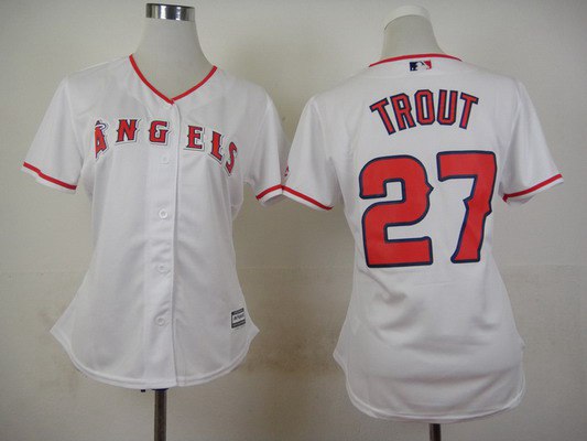Women's LA Angels Of Anaheim #27 Mike Trout Home White 2015 MLB Cool Base Jersey