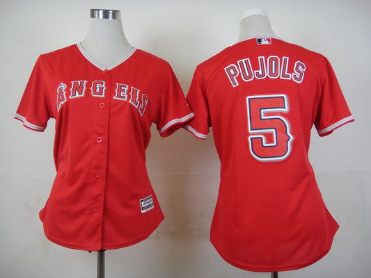 Women's LA Angels Of Anaheim #5 Albert Pujols Alternate Red 2015 MLB Cool Base Jersey