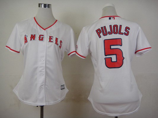 Women's LA Angels Of Anaheim #5 Albert Pujols Home White 2015 MLB Cool Base Jersey