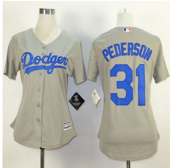 Women's Los Angeles Dodgers #31 Joc Pederson Away Gray 2015 MLB Cool Base Jersey