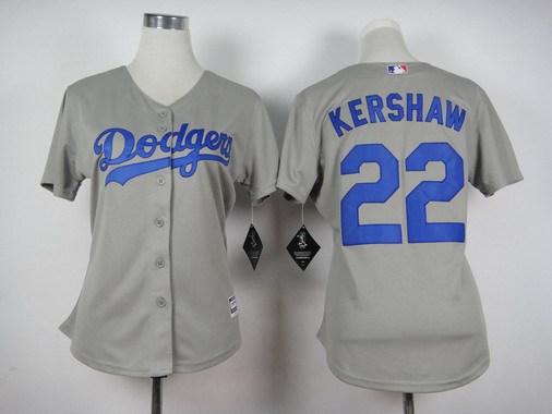 Women's Los Angeles Dodgers #22 Clayton Kershaw Away Gray 2015 MLB Cool Base Jersey