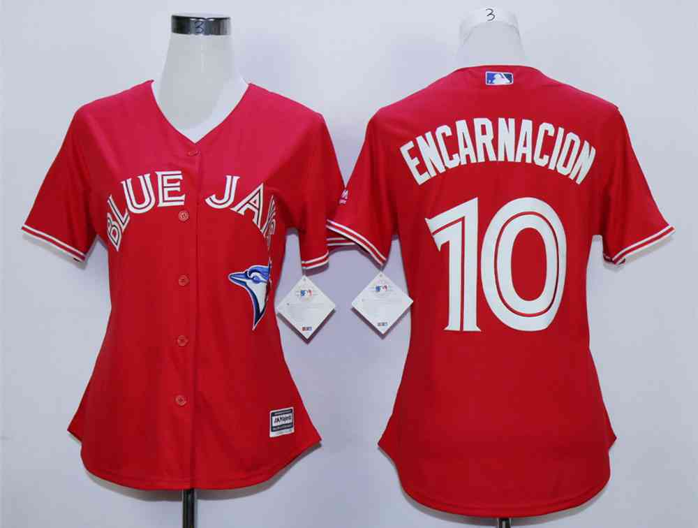 Women's Toronto Blue Jays #10 Edwin Encarnacion Red Women New Cool Base Jersey