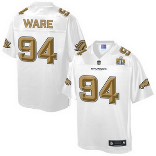 Denver Broncos #94 DeMarcus Ware Nike All White With Gold 2016 Super Bowl 50 Patch Game Jersey