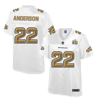 Denver Broncos #22 C. J. Anderson Nike All White With Gold 2016 Super Bowl 50 Patch Game Jersey