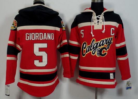 Men's Calgary Flames #5 Mark Giordano Old Time Hockey 2015 Red Hoodie