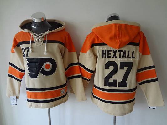 Men's Philadelphia Flyers #27 Ron Hextall Old Time Hockey Cream Hoodie