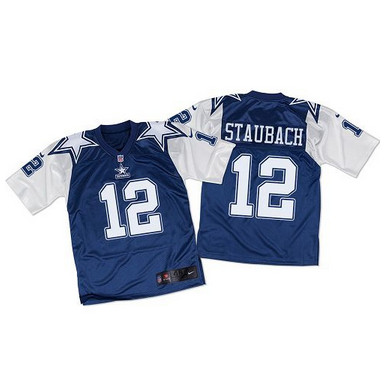 Nike Cowboys #12 Roger Staubach Navy BlueWhite Throwback Men's Stitched NFL Elite Jersey