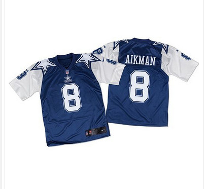 Nike Cowboys #8 Troy Aikman Navy BlueWhite Throwback Men's Stitched NFL Elite Jersey
