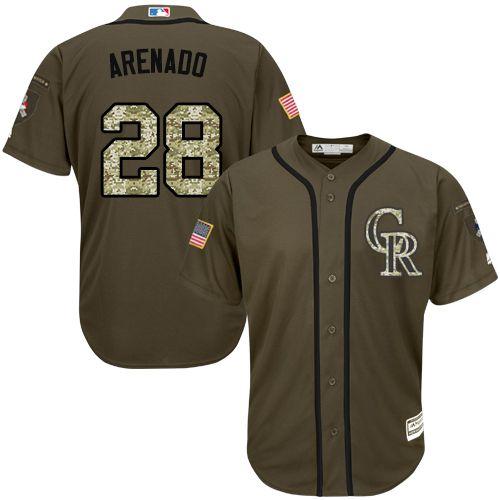 Colorado Rockies #28 Nolan Arenado Green Salute to Service Stitched MLB Jersey