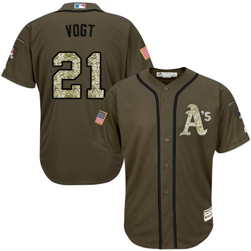 Oakland Athletics #21 Stephen Vogt Green Salute to Service Stitched MLB Jersey