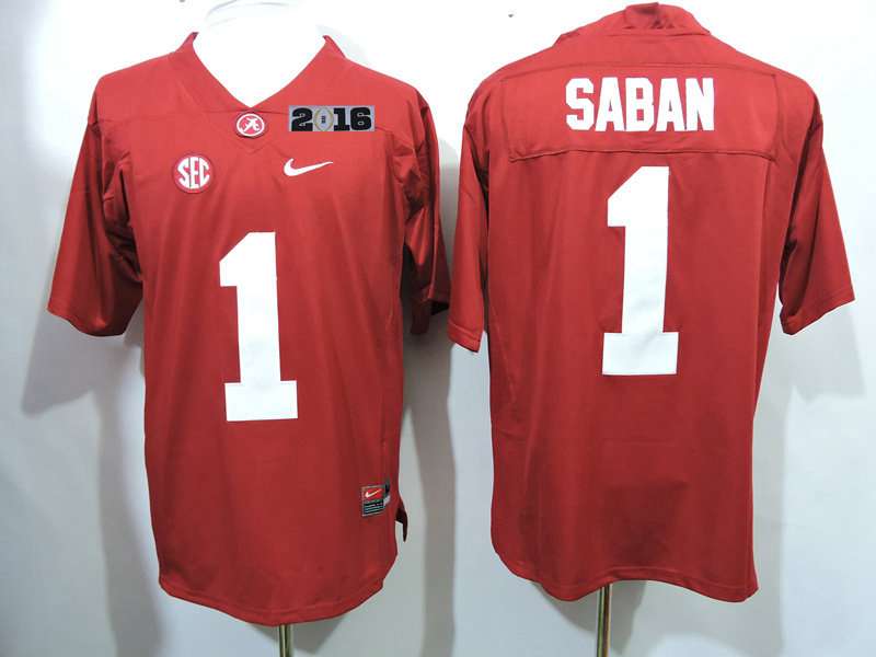 Men's Alabama Crimson Tide #1 Nick Saban Red 2016 BCS College Football Nike Limited Jersey