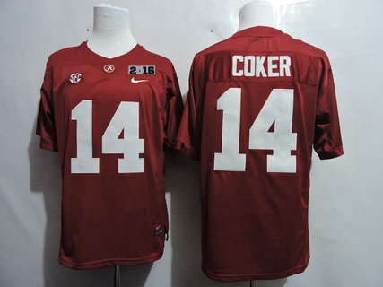 Men's Alabama Crimson Tide #14 Jake Coker Red 2016 BCS College Football Nike Limited Jersey