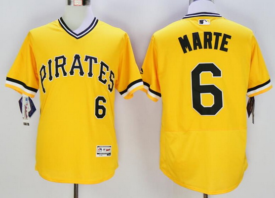 Men's Pittsburgh Pirates #6 Starling Marte Yellow Flexbase 2016 MLB Player Jersey