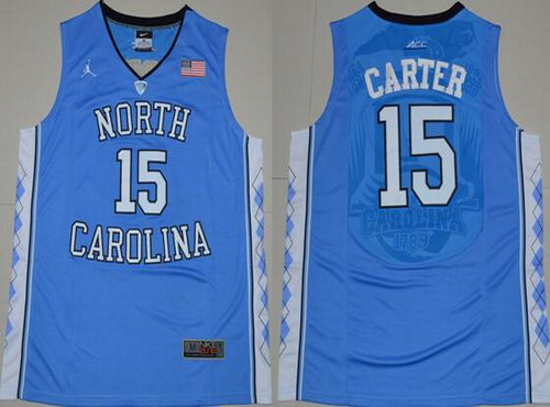 Men's North Carolina Tar Heels #15 Vince Carter 2016 Light Blue Swingman College Basketball Jersey