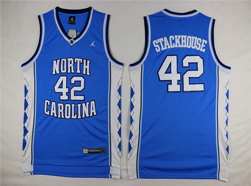 Men's North Carolina Tar Heels #42 Jerry Stackhouse 2016 Light Blue Swingman College Basketball Jersey