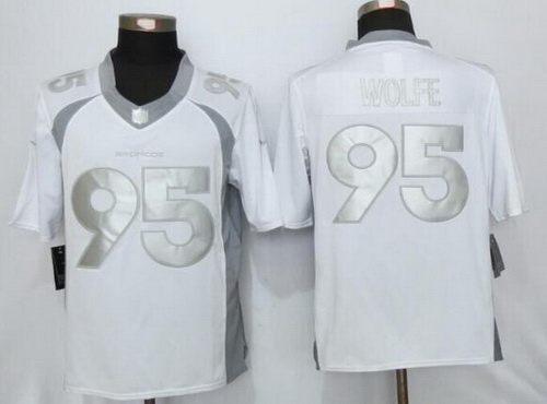 Men's Denver Broncos #95 Derek Wolfe White Platinum NFL Nike Limited Jersey