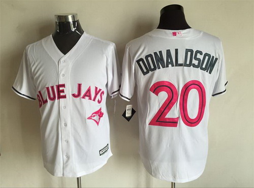 Men's Toronto Blue Jays #20 Josh Donaldson White With Pink 2016 Mother's Day Baseball Cool Base Jersey