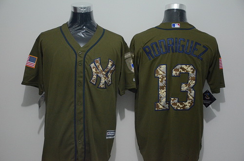 Men's New York Yankees #13 Alex Rodriguez Green Salute to Service Majestic Baseball Jersey
