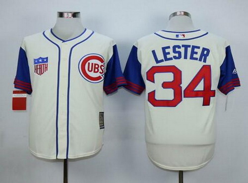 Men's Chicago Cubs #34 Jon Lester Cream 1942 Majestic Cooperstown Collection Throwback Jersey