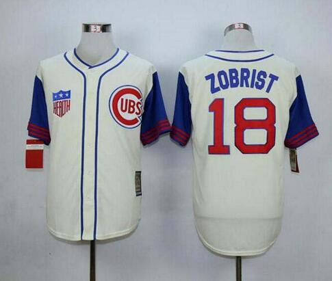 Men's Chicago Cubs #18 Ben Zobrist Cream 1942 Majestic Cooperstown Collection Throwback Jersey