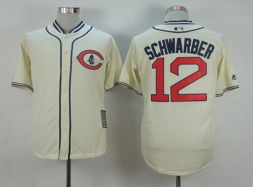 Men's Chicago Cubs #12 Kyle Schwarber Cream 1929 Majestic Cooperstown Collection Throwback Jersey