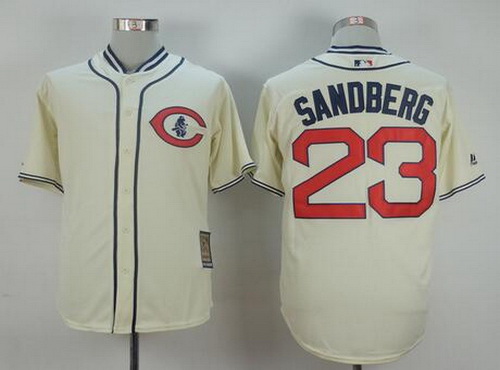 Men's Chicago Cubs #23 Ryne Sandberg Retired Cream 1929 Majestic Cooperstown Collection Throwback Jersey