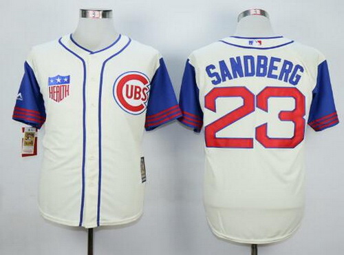Men's Chicago Cubs #23 Ryne Sandberg Retired Cream 1942 Majestic Cooperstown Collection Throwback Jersey